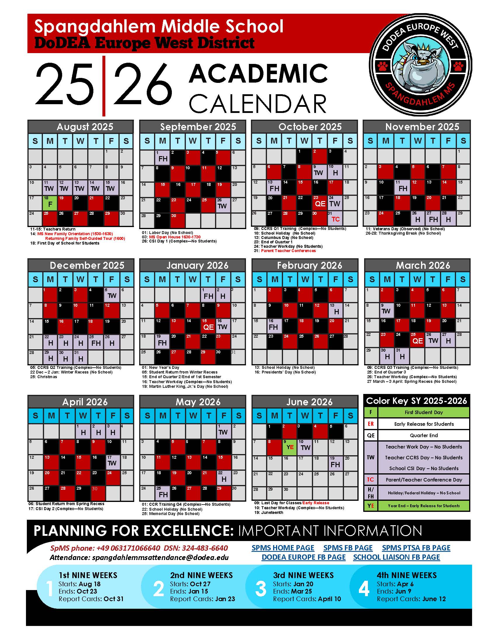 SPMS Red Black Calendar for SY 25-26